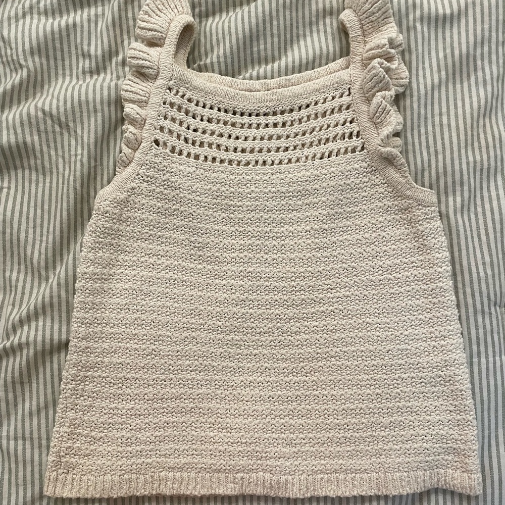 Madewell Cream Ribbed Ruffled Tank Top - Picture 4 of 4